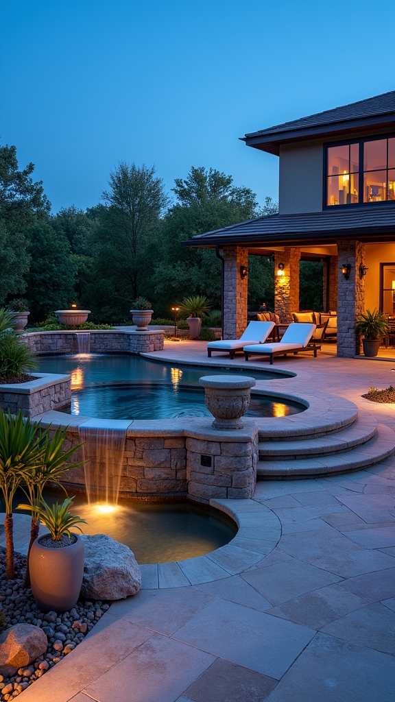 cascading water stone patio