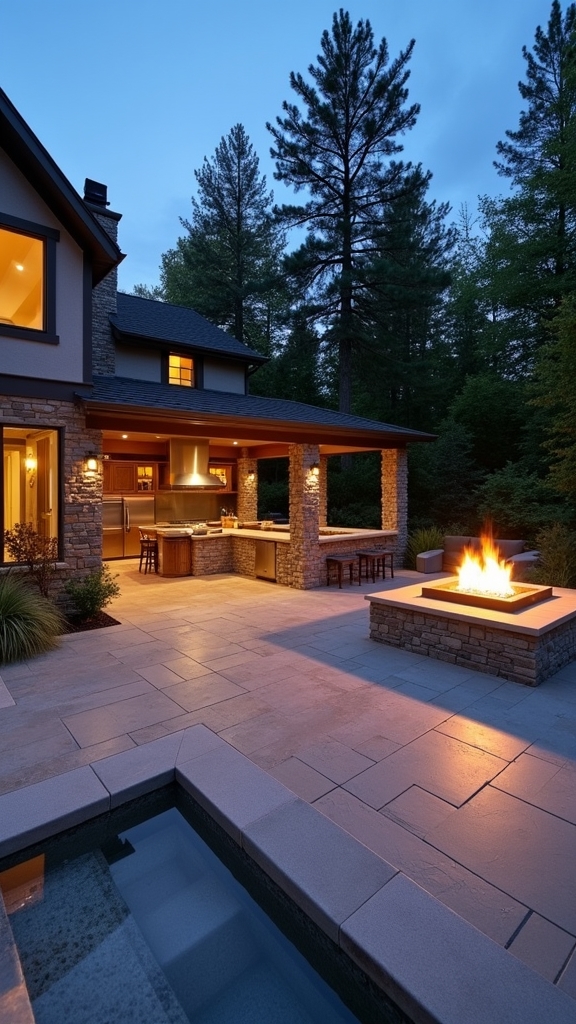 outdoor kitchen with fire