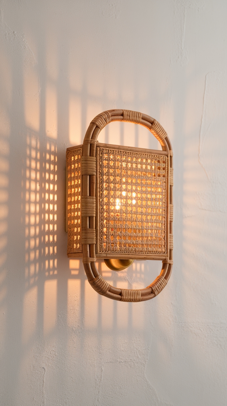 rattan and brass lighting fixtures