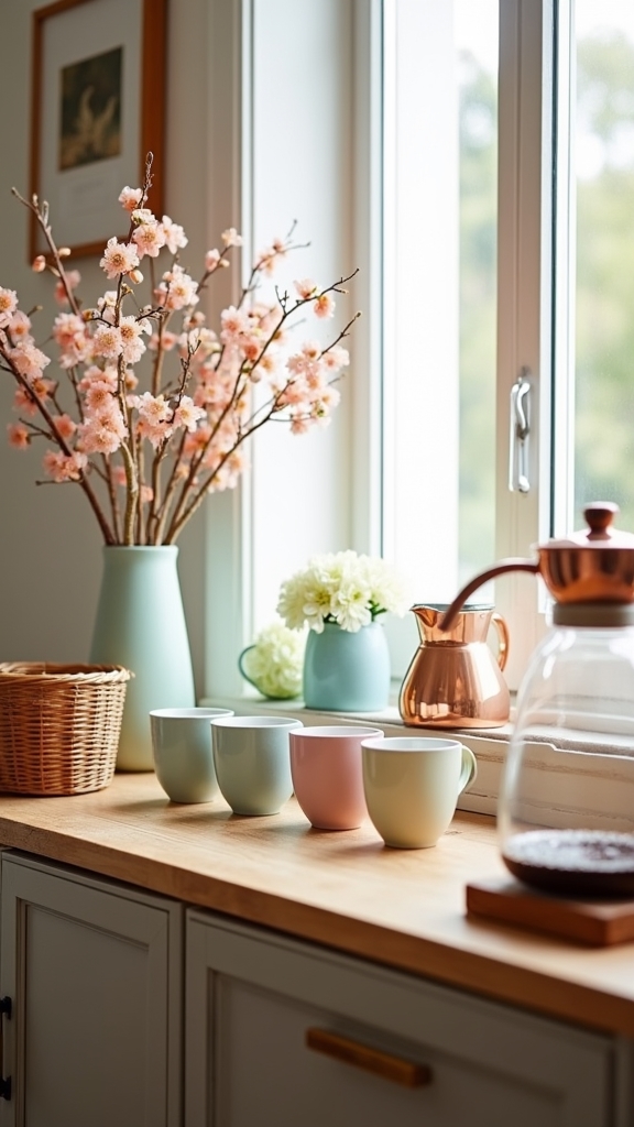 spring themed coffee station setup