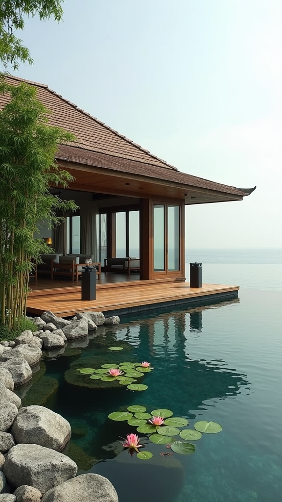 tranquil poolside tea house