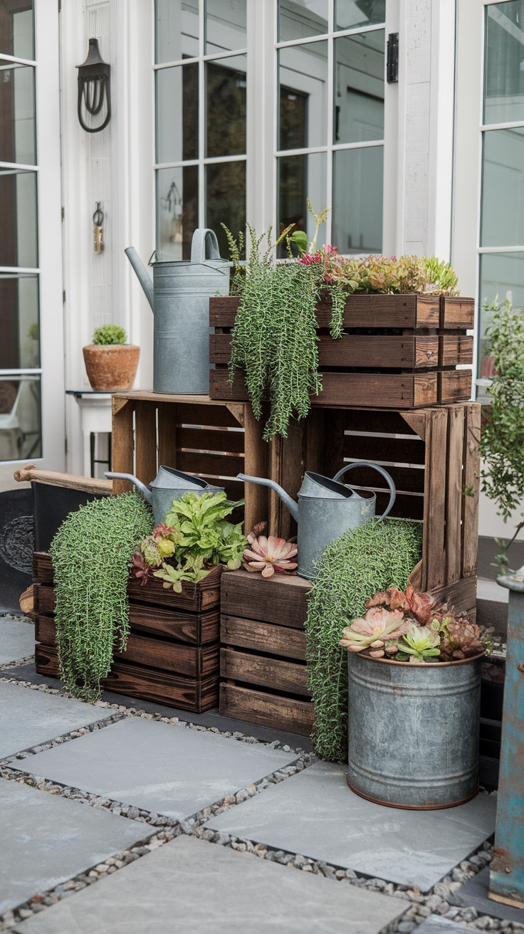 upcycled plant filled containers