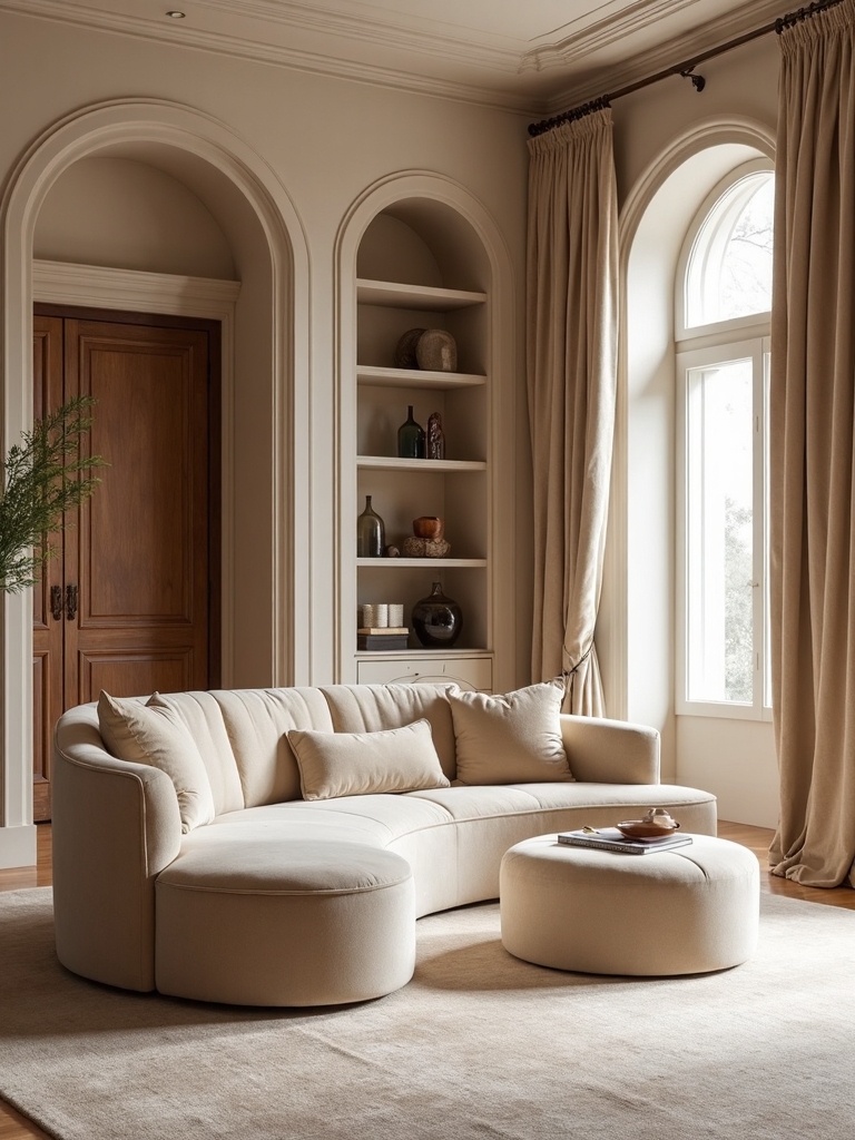 beige monochrome curved furniture