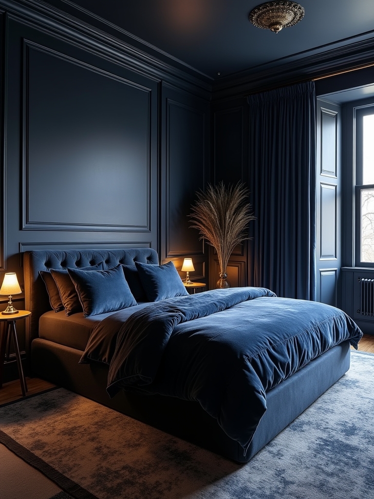 dramatic dark blue bedrooms