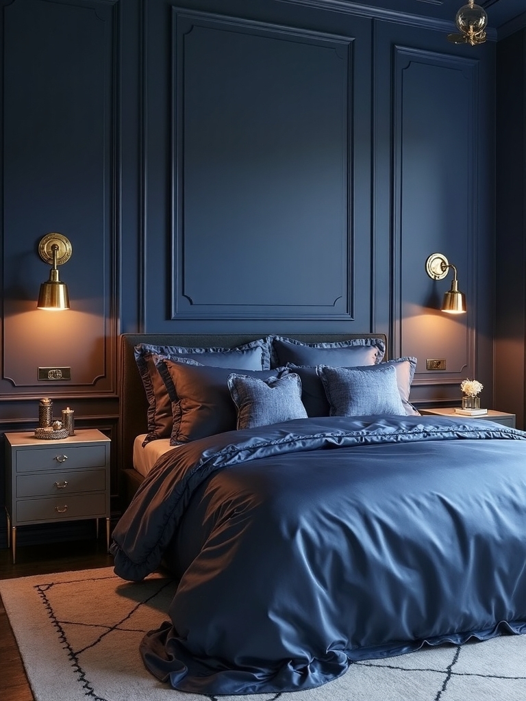 glamorous blue bedroom accents