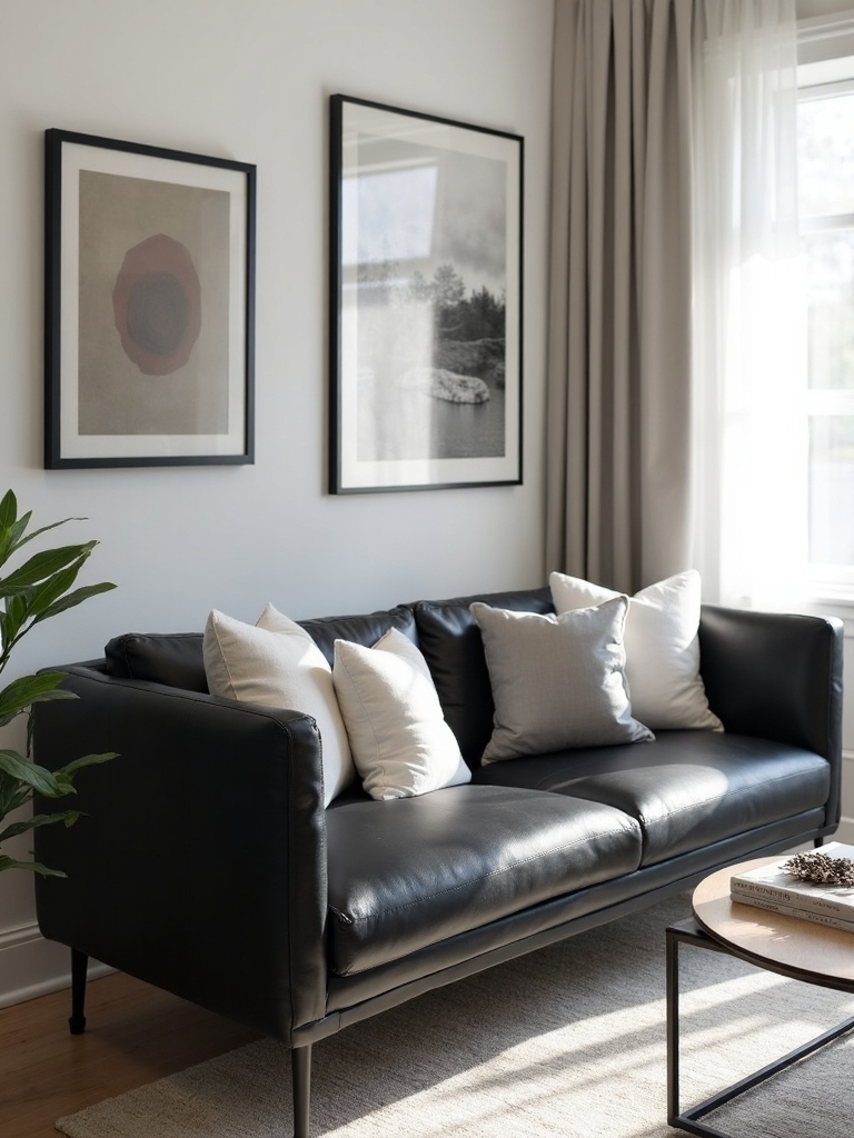 light cushions in black frames