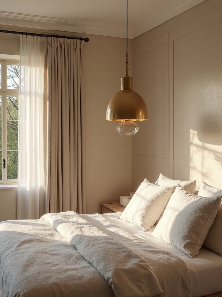 neutral bedroom statement lighting