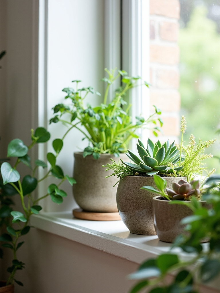 plant filled window displays