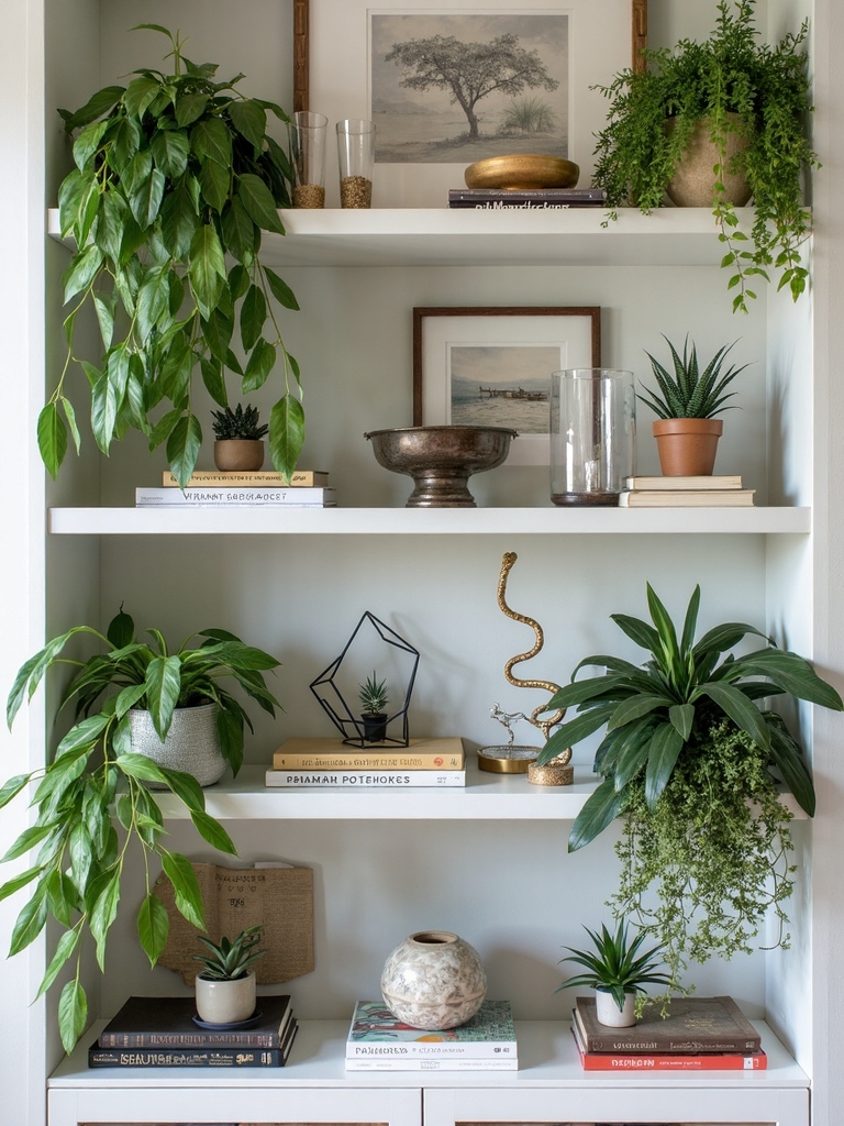 plants enhance bookshelf aesthetics