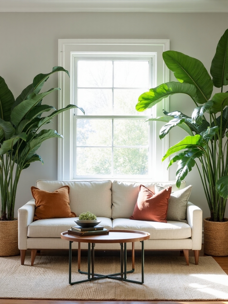 sofa surrounded by plants