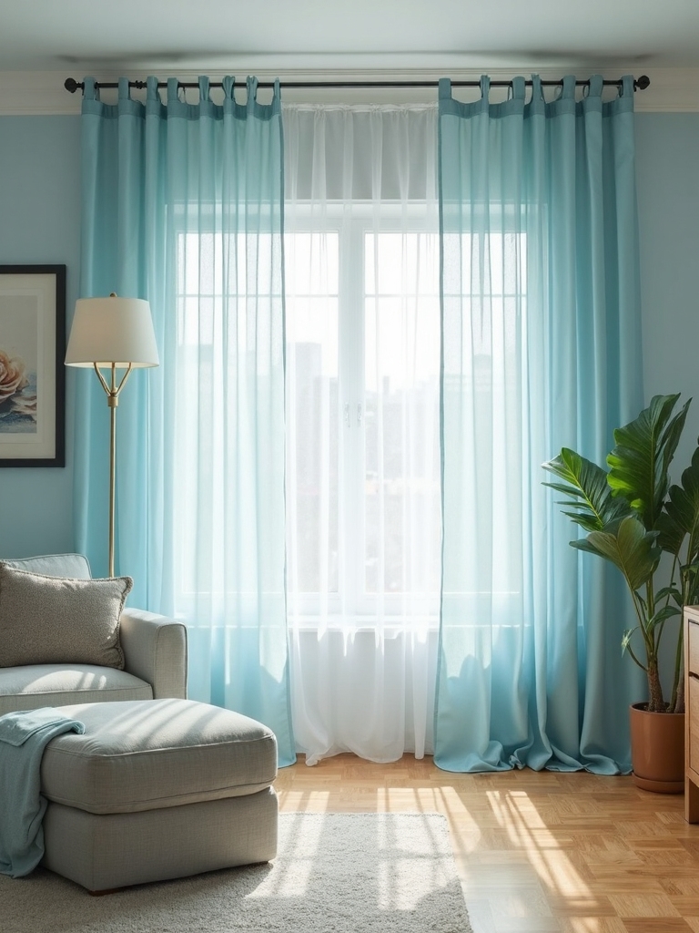 soft light blue curtains