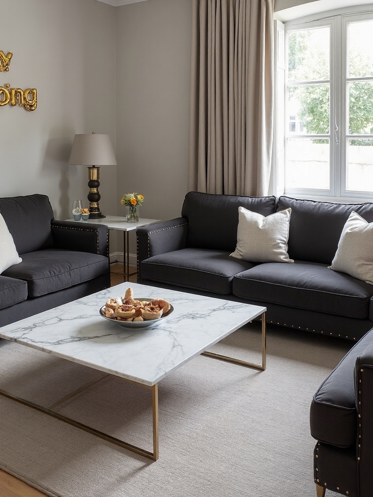 twin dark grey sofas