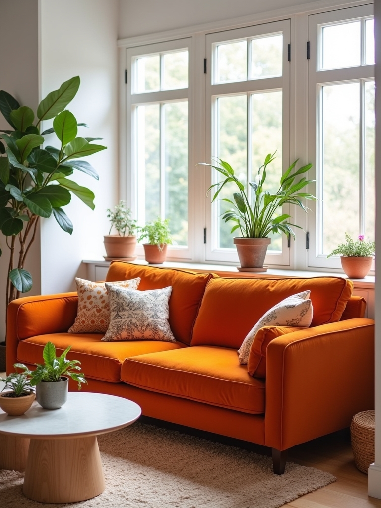 vibrant orange couch decor