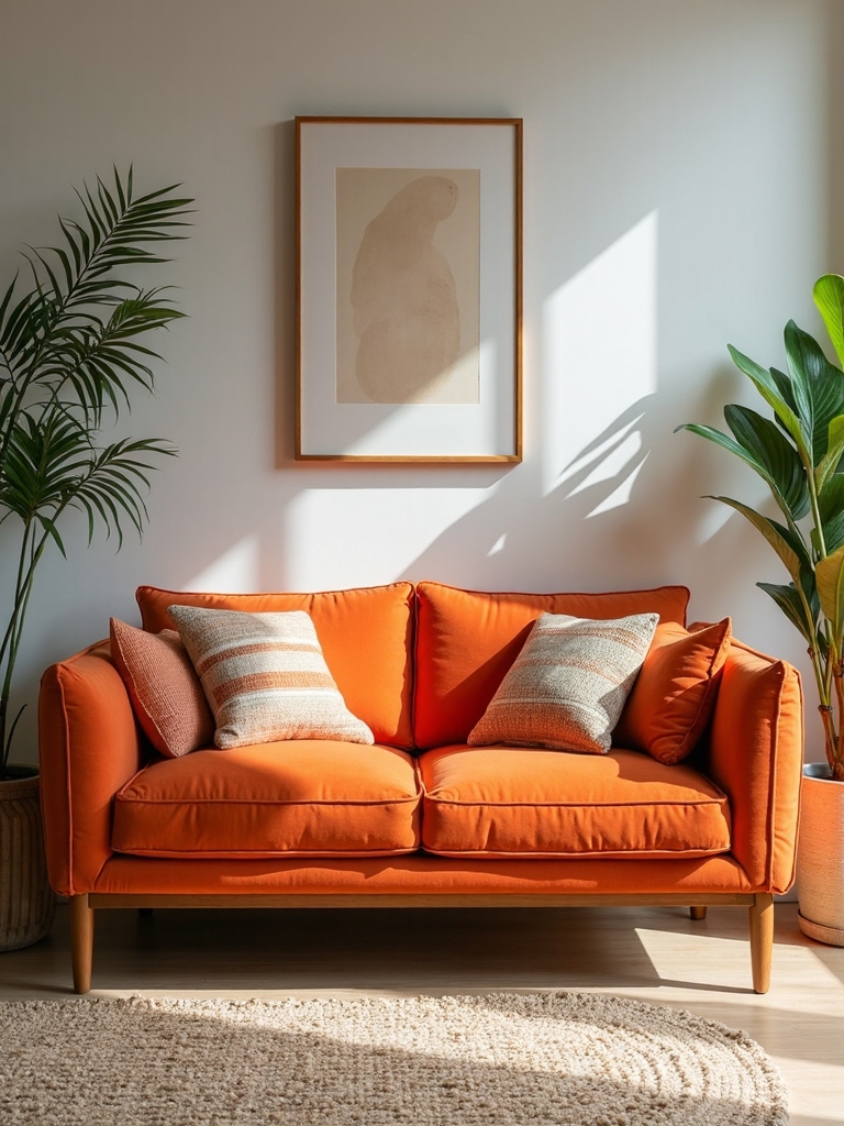 vibrant orange couch decor