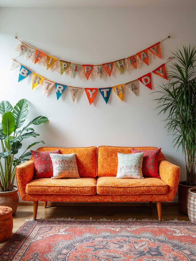 vibrant patterned orange sofas